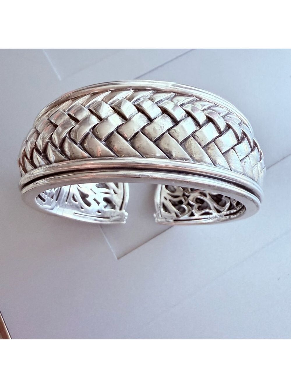 Scott Kay Sterling Silver Basket Weave Hinged Wide Cuff Heavy Bracelet